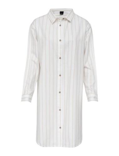 Pilen Yarndyed Flannel Night Shirt Pyjama White Høie Of Scandinavia