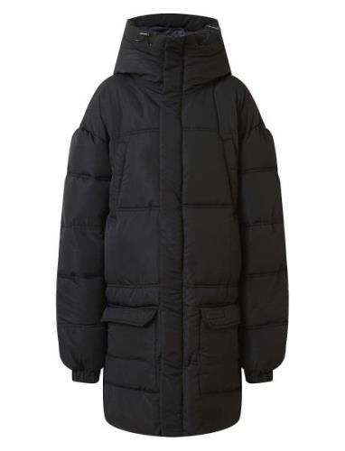 Long Puffer Jacket With Hood Villakangastakki Pitkä Takki Black SIXTH ...