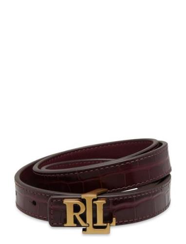 Logo Reversible Embossed Skinny Belt Vyö Burgundy Lauren Ralph Lauren