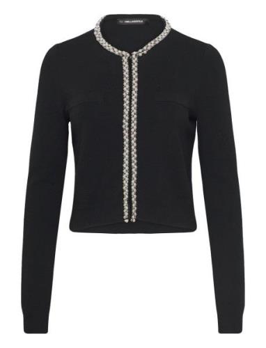 Classic Pearl Knit Cardigan Tops Knitwear Cardigans Black Karl Lagerfe...