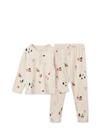 Wilhelm Printed Pyjamas Set Pyjamasetti Pyjama Beige Liewood