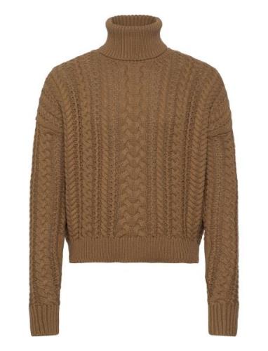 Cable-Knit Cotton-Blend Turtleneck Tops Knitwear Turtleneck Khaki Gree...