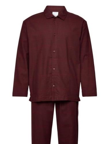 L/S Button Down Pant Set Pyjama Burgundy Calvin Klein