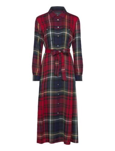 Belted Plaid Cotton-Blend Dress Maksimekko Juhlamekko Red Polo Ralph L...