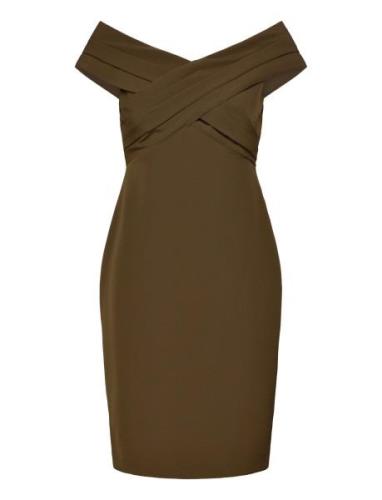 Crepe Off-The-Shoulder Cocktail Dress Lyhyt Mekko Khaki Green Lauren R...