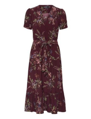 Floral Jersey Surplice Puff-Sleeve Dress Polvipituinen Mekko Burgundy ...