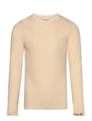 T-Shirt Ls Rib Tops T-shirts Long-sleeved T-shirts Cream Huttelihut