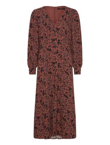 Jeanie Brina Crepe Dress Polvipituinen Mekko Brown French Connection