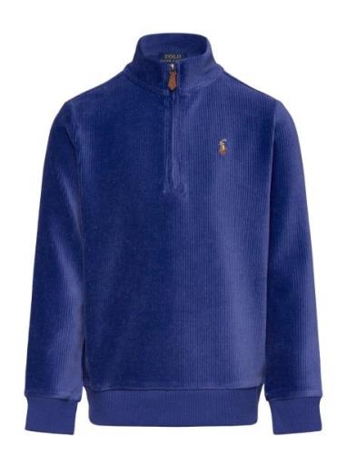 Knit Corduroy Quarter-Zip Pullover Tops Knitwear Pullovers Blue Ralph ...