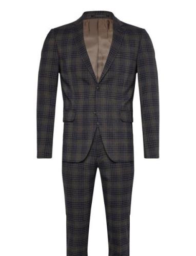 Checked Stretch Suit Puku Brown Lindbergh