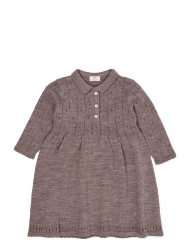 Merino Pointelle Dress W. Collar Dresses & Skirts Dresses Casual Dress...