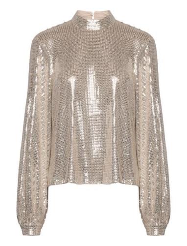 Maia Sequin Blouse Tops Blouses Long-sleeved Gold Twist & Tango