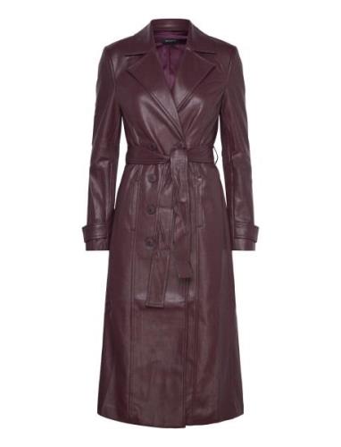 Vegan Leather Trench Coat Nahkatakki Burgundy Bardot