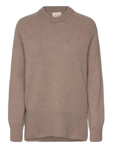 Herringb Detail C-Neck Tops Knitwear Jumpers Beige GANT