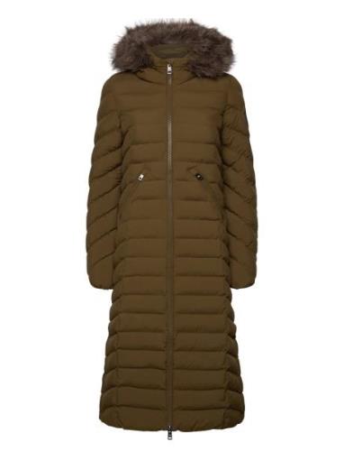 Fuji Faux Fur Hooded Longline Topattu Pitkä Takki Khaki Green Superdry