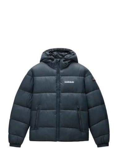 Suomi Hood Puffer Jacket Vuorillinen Takki Topattu Takki Navy Napapijr...