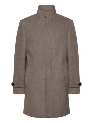 Recycled Wool Funnel Neck Coat Villakangastakki Pitkä Takki Beige Lind...