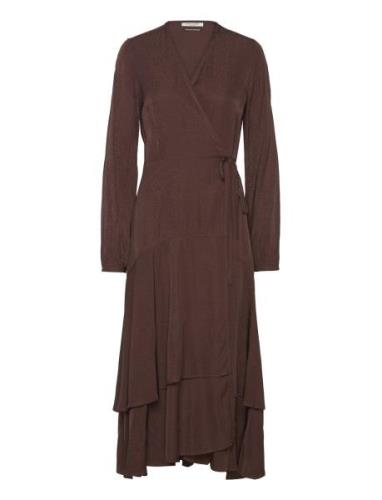 Viscose Jacquard Midi Wrap Dress Polvipituinen Mekko Brown Scotch & So...