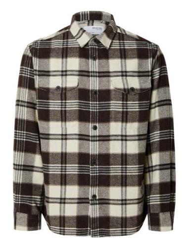 Slhloosepablo Ls Check Overshirt W Tops Shirts Casual Brown Selected H...