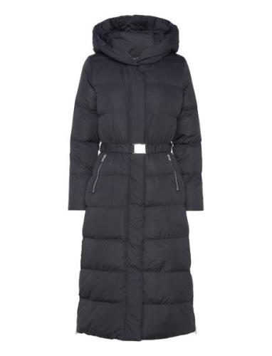 Belted Hooded Down Coat Topattu Pitkä Takki Navy Lauren Ralph Lauren