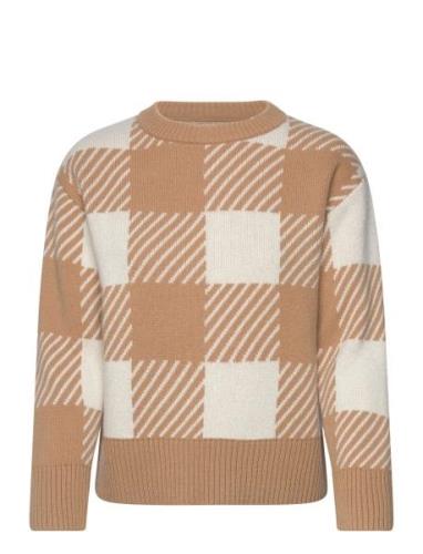 Buffalo Checked C-Neck Tops Knitwear Jumpers Beige GANT