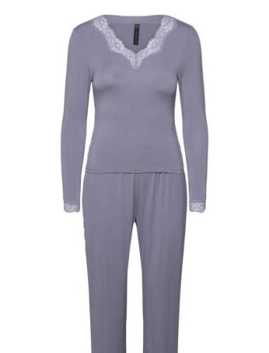 Pj Ls Viscose Lace Pyjama Blue Hunkemöller