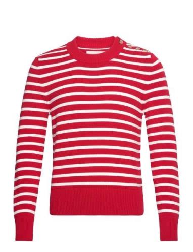 Breton Striped Shiny Cotton C-Neck Tops Knitwear Round Necks Red GANT