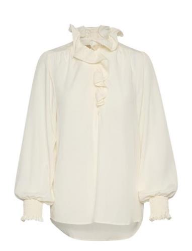 Cucamusa Flounce Shirt Tops Blouses Long-sleeved Cream Culture