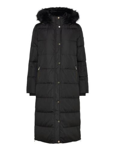 Faux-Fur-Trim Hooded Down Coat Topattu Pitkä Takki Black Lauren Ralph ...