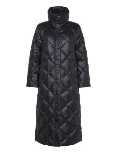 Diamond-Quilted Down Funnelneck Maxicoat Topattu Pitkä Takki Black Lau...