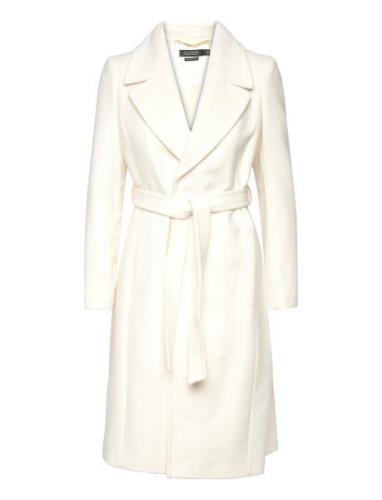 Belted Wool-Blend Wrap Coat Villakangastakki Pitkä Takki Cream Lauren ...