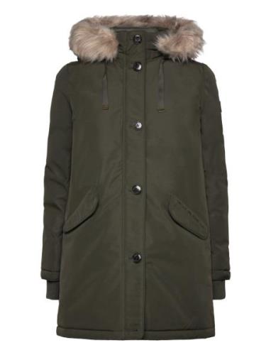 Faux-Fur-Trim Hooded Puffer Coat Topattu Pitkä Takki Khaki Green Laure...