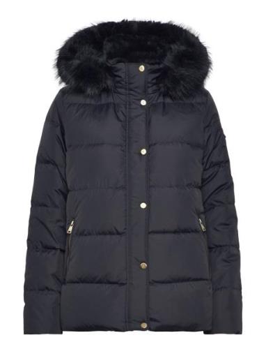 Faux-Fur-Trim Hooded Down Coat Vuorillinen Takki Topattu Takki Navy La...