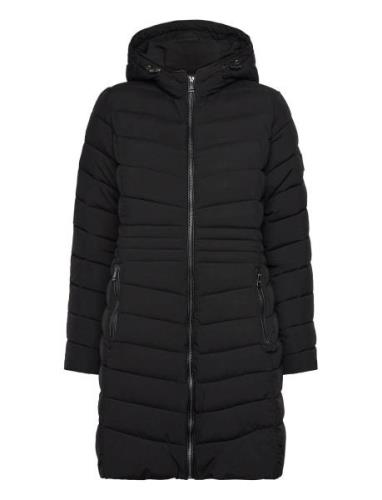 Chevron-Quilted Hooded Jacket Topattu Pitkä Takki Black Lauren Ralph L...