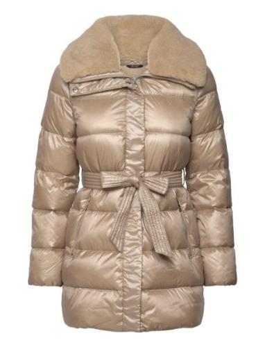 Faux-Shearling-Trim Belted Down Coat Vuorillinen Takki Topattu Takki B...