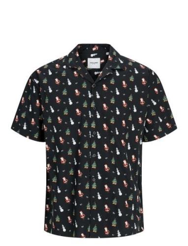 Jjxmas Aop Shirt Ss Tops Shirts Short-sleeved Black Jack & J S