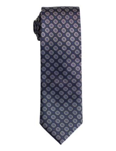 Navy Woven Flower Silk Tie Solmio Kravatti Navy AN IVY