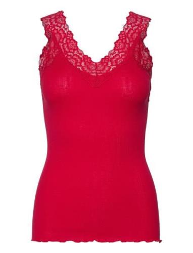 Organic Top W/ Lace Tops T-shirts & Tops Sleeveless Red Rosemunde