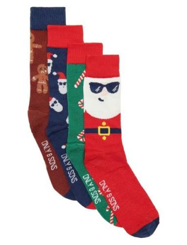 Onsxmas Socks 4Pack Calendar Box Underwear Socks Regular Socks Red ONL...