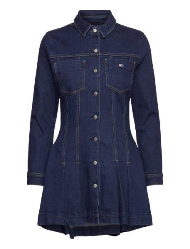 Denim Pleated Trucker Dress Lyhyt Mekko Navy Tommy Jeans