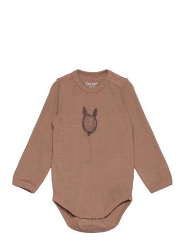 Body Ls, Solid W. Print Bodies Long-sleeved Brown CeLaVi