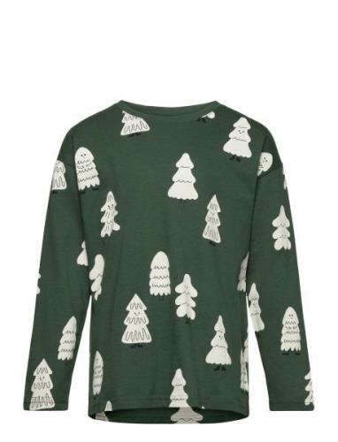 Top Ls Happy Tree Aop Tops T-shirts Long-sleeved T-shirts Green Lindex