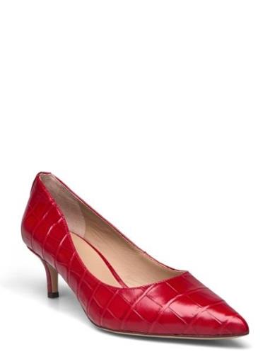 Adrienne Crocodile-Embossed Leather Pump Shoes Heels Pumps Classic Red...