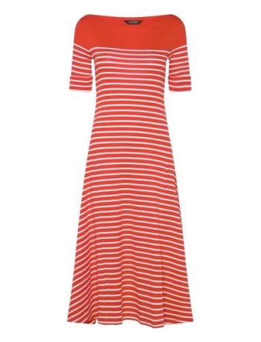 Striped Cotton Midi Dress Polvipituinen Mekko Orange Lauren Ralph Laur...