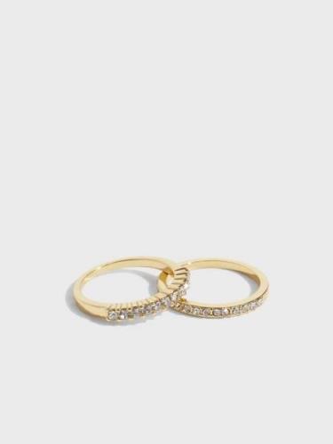 Pieces - Sormukset - Gold Colour Clear Stones - Fpanie M 2-Pack Ring P...