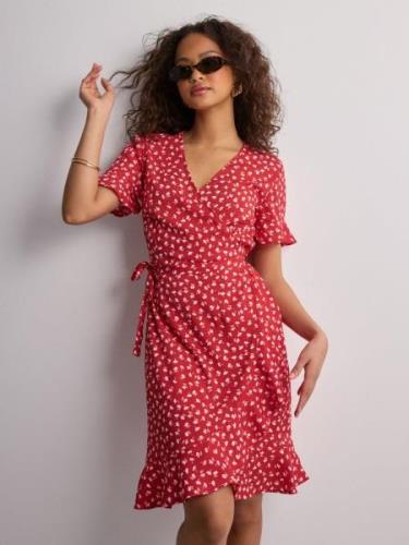 Only - Punainen - Onlolivia S/S Wrap Dress Wvn Noos