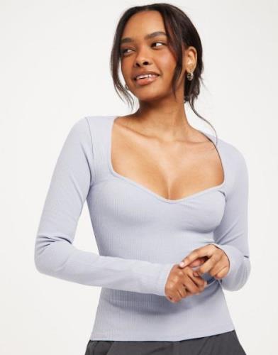 Nelly - Sininen - Sweetheart Ls Rib Top