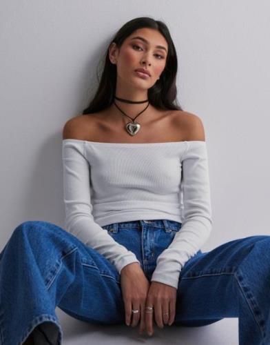 JJXX - Valkoinen - Jxfeo Str Off Shoulder Rib Top Jrs