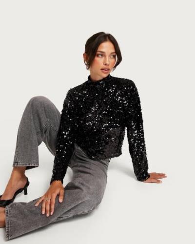 Nelly - Musta - Sequin Collar Top