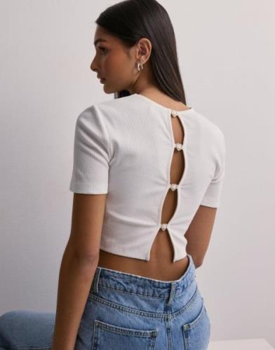 Only - Valkoinen - Onlrene S/S Open Back Heart Top Jrs